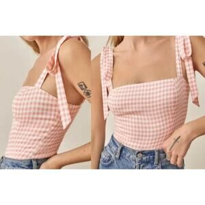 Reformation | Ellora Pink Gingham Tie Strap Tank Top | Sz 6